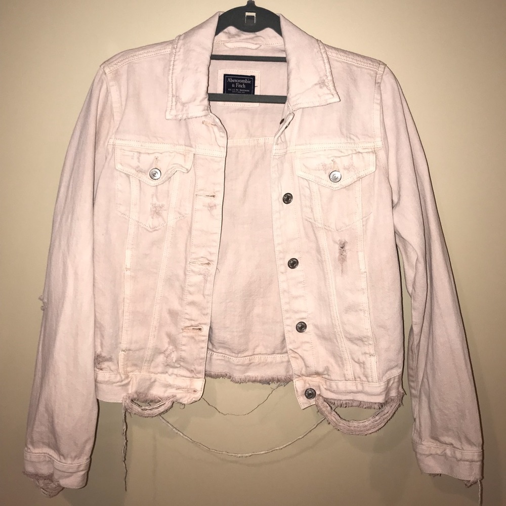 A&F Distressed Light Pink Jean Jacket